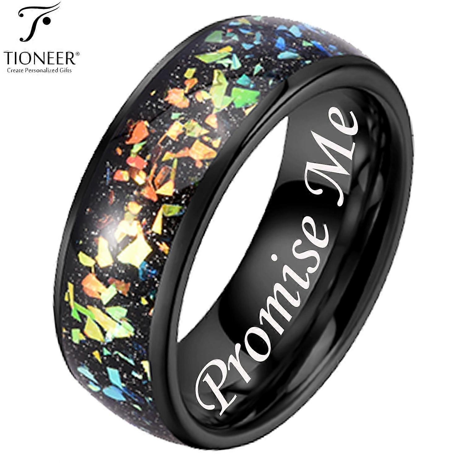 Black IP Tungsten Ring 8mm Galaxy Series w/ Opal Inlay in Different Styles Wedding Band for Men Women w/ FREE Engraving Options