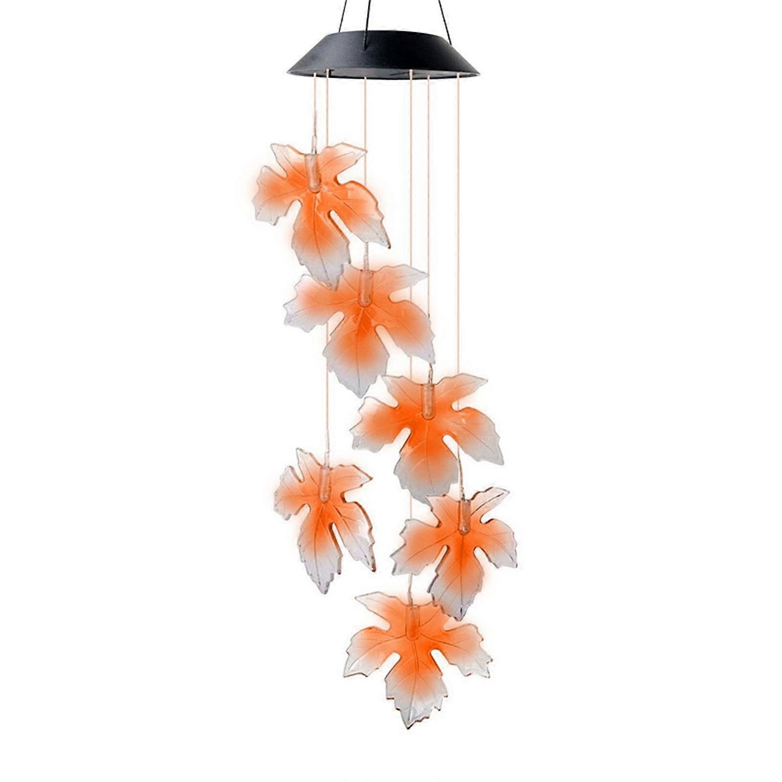 Solar Outdoor Maple Leaf Wind Chime Garden Decorative LED Hanging Lamp