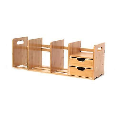 Wooden Desktop Cabinet Expandable Book Organizer With 2 Drawers 5080x19x22 cm For Home Office Kids Bookshelf