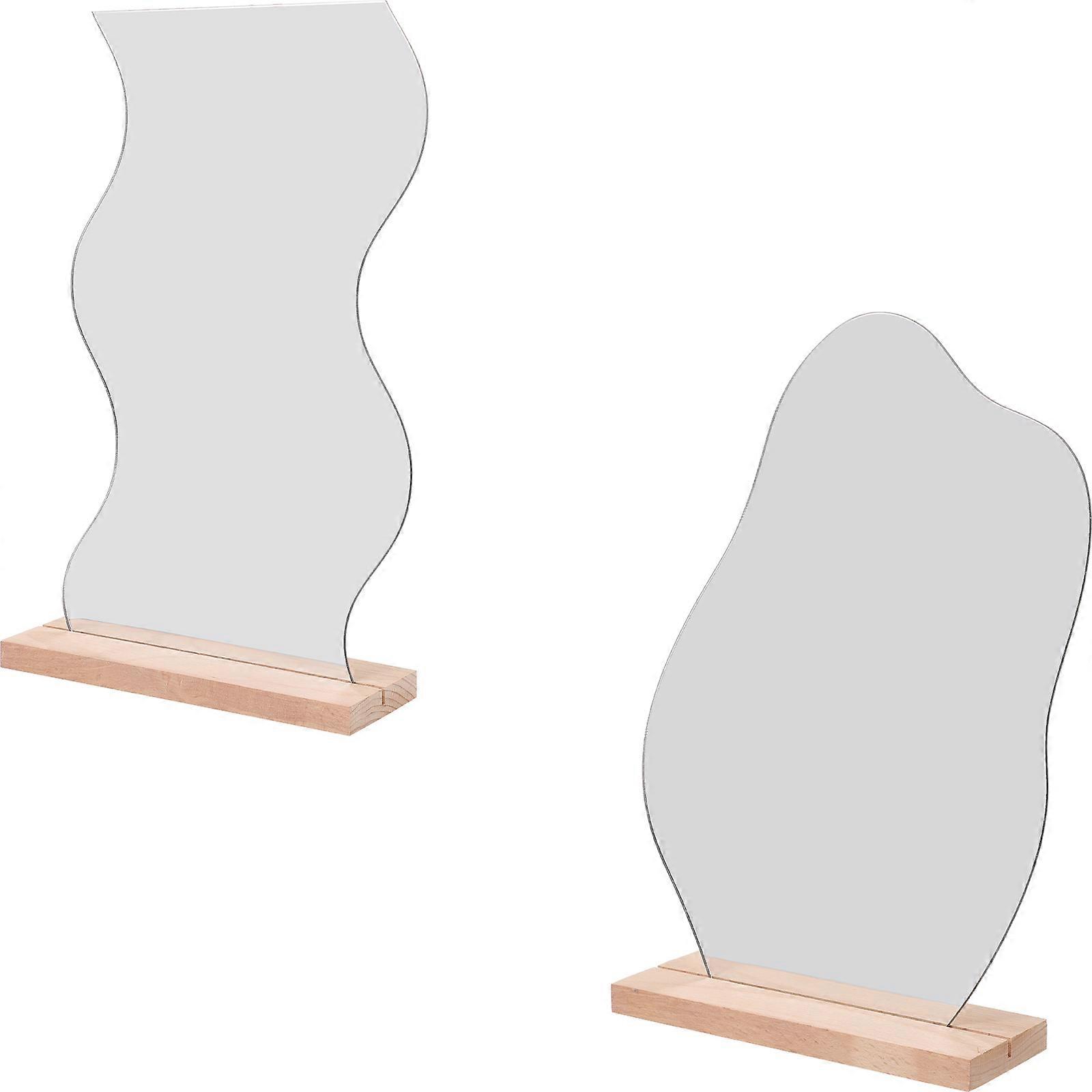 Desk Mirror Makeup Mirrors for Daily Use 6Pcs with Wooden Base Silver