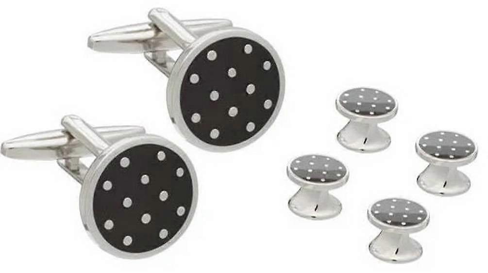 David Van Hagen Polka Dot Dress Studs and Cufflinks Set - Black/Silver