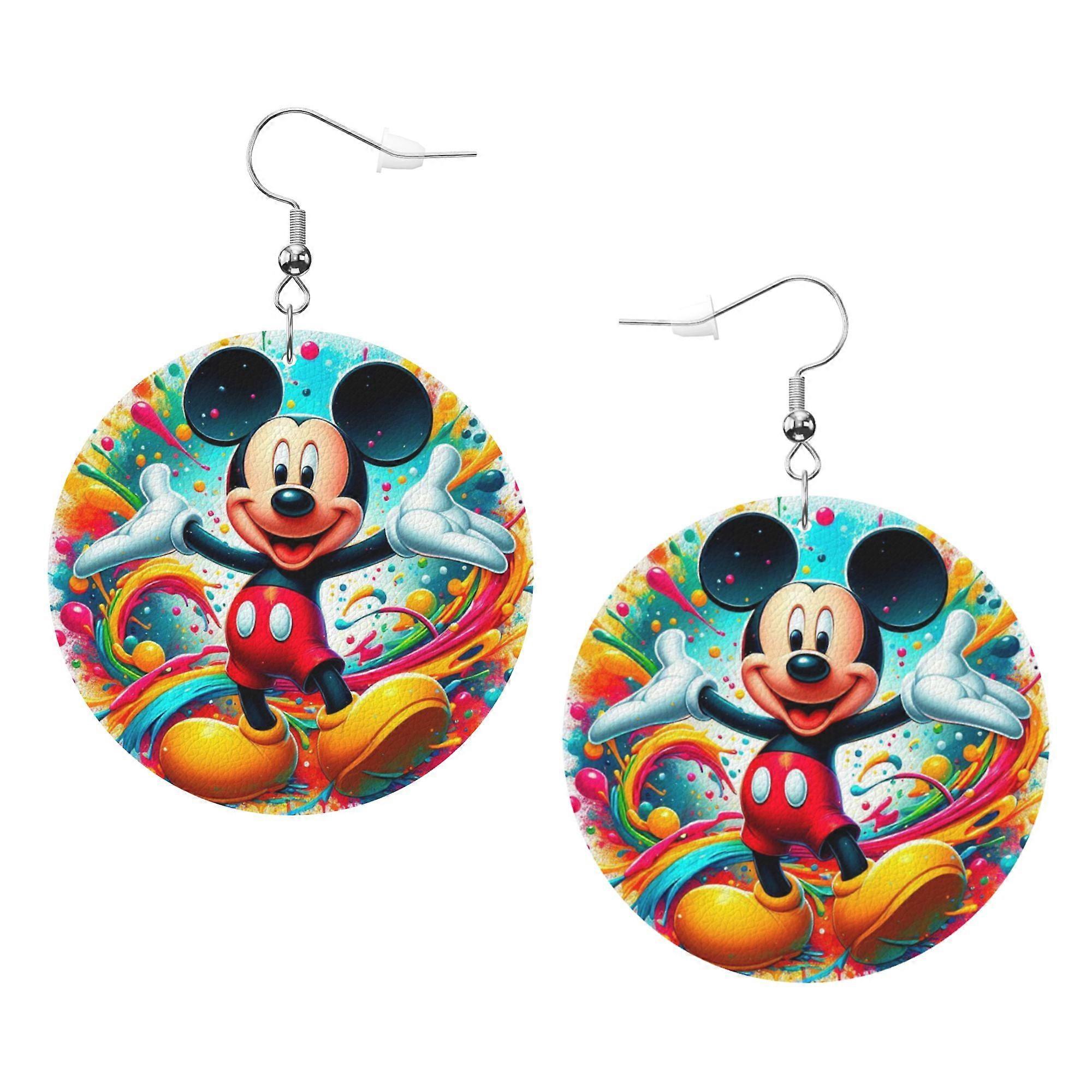 Cartoon Mickey Mouse Leather Earrings Christmas Decorative Design Faux Leather Earring Lightweight Dangle Drop Earrings for Women