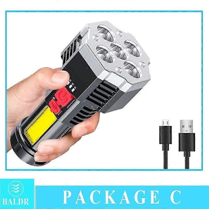 4-5 Core Portable LED Flashlight USB Rechargeable Camping Working Light COB Lamp Bu