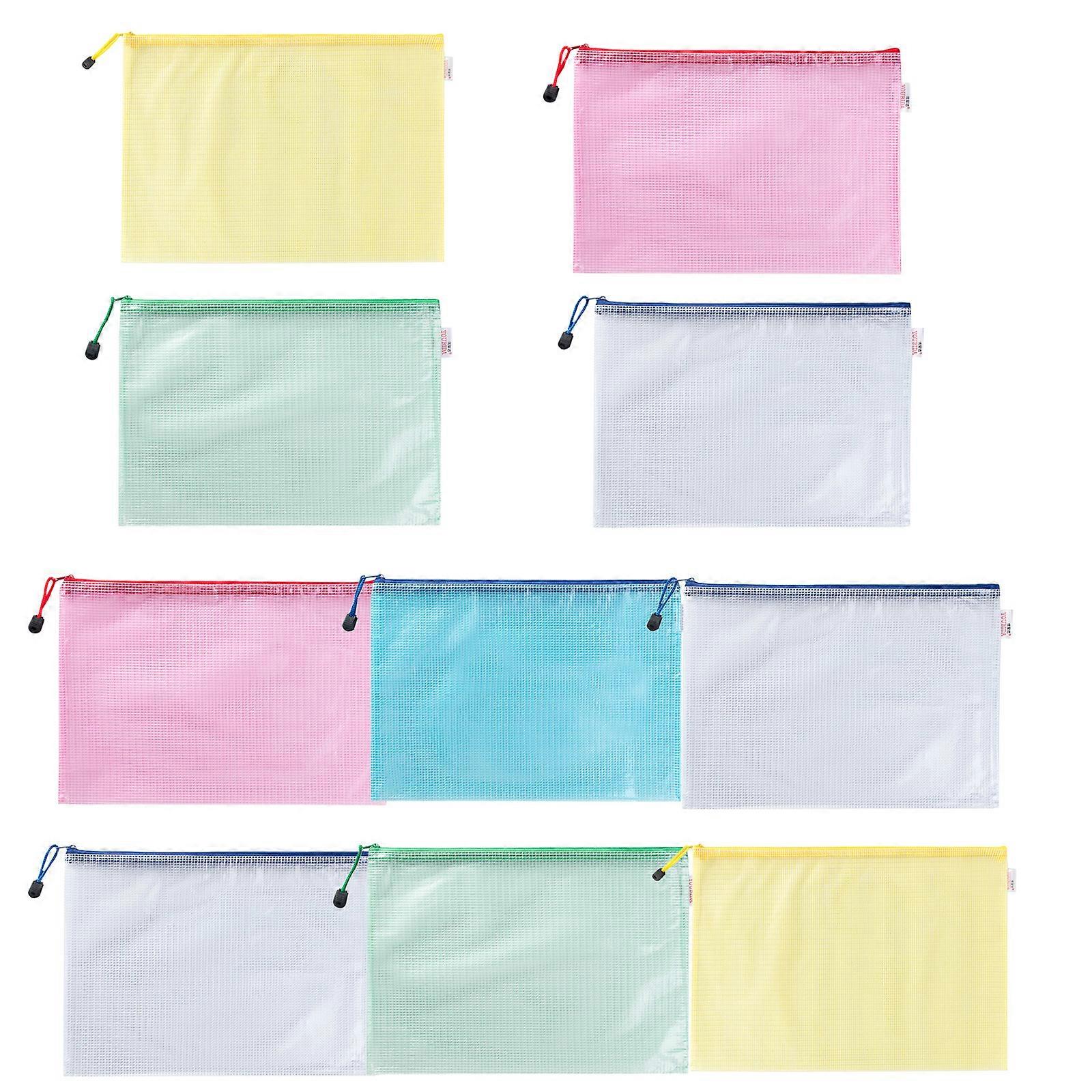 10Pcs Zip-up File Bag Letter Size File Envelope Zippered Document Bag File Storage Pouches for School Office Travel Multicolor