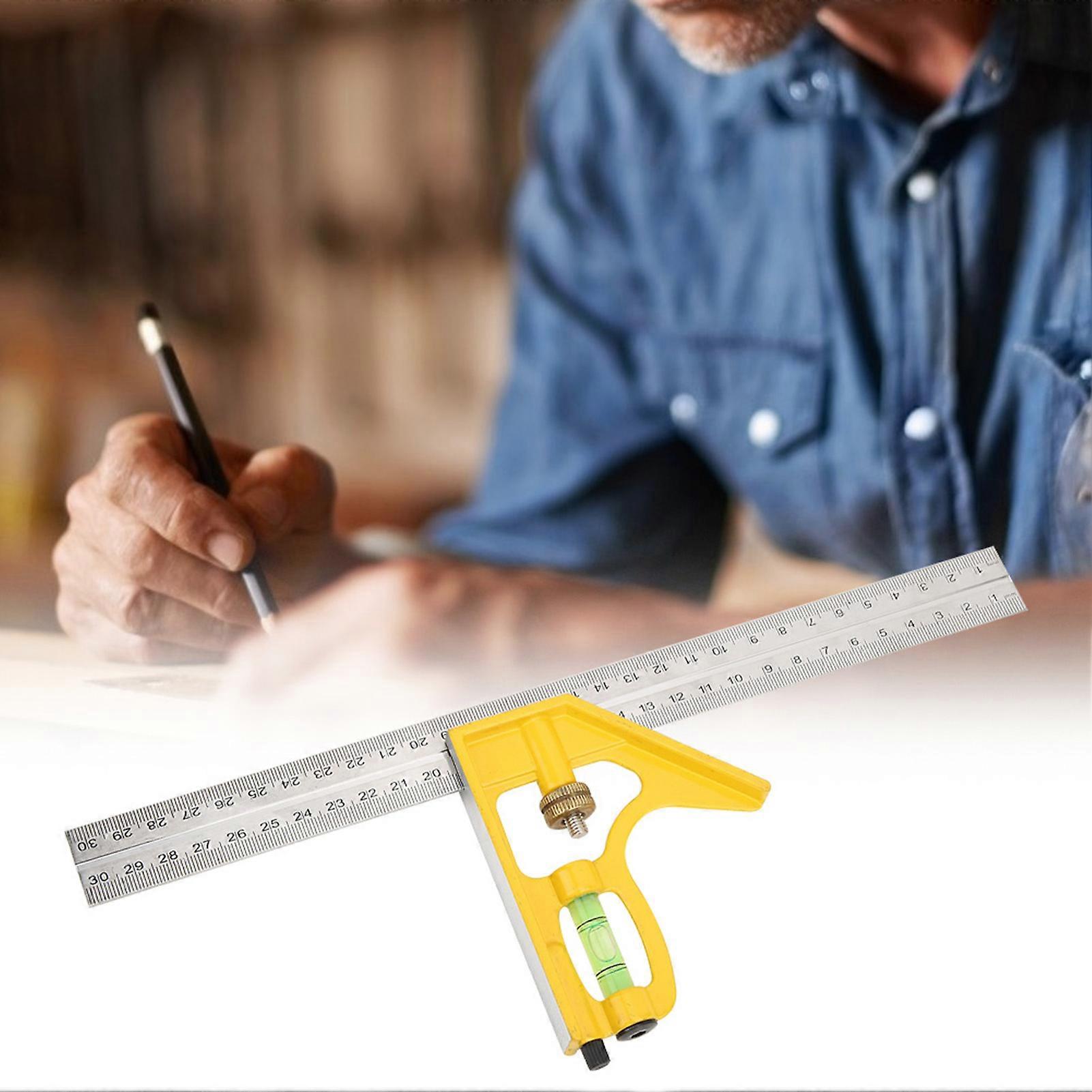 300MM Adjustable Multi Function Right Angle Combination Square 45°/90° Measuring Ruler with Level