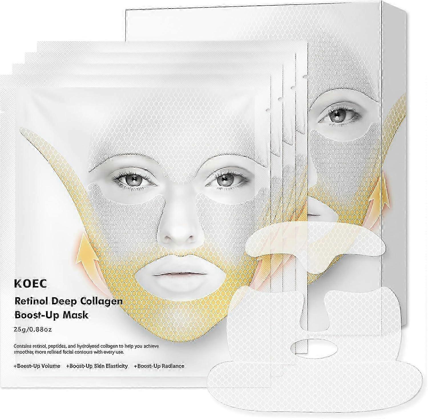 Deep Collagen Retinol Tension Boost Up Mask Set, Maska Napinająco-Liftingująca do Twarzy V-Line, Linia Uśmiechu i Zmarszczki Czoła z Kolagenem i Retinolem