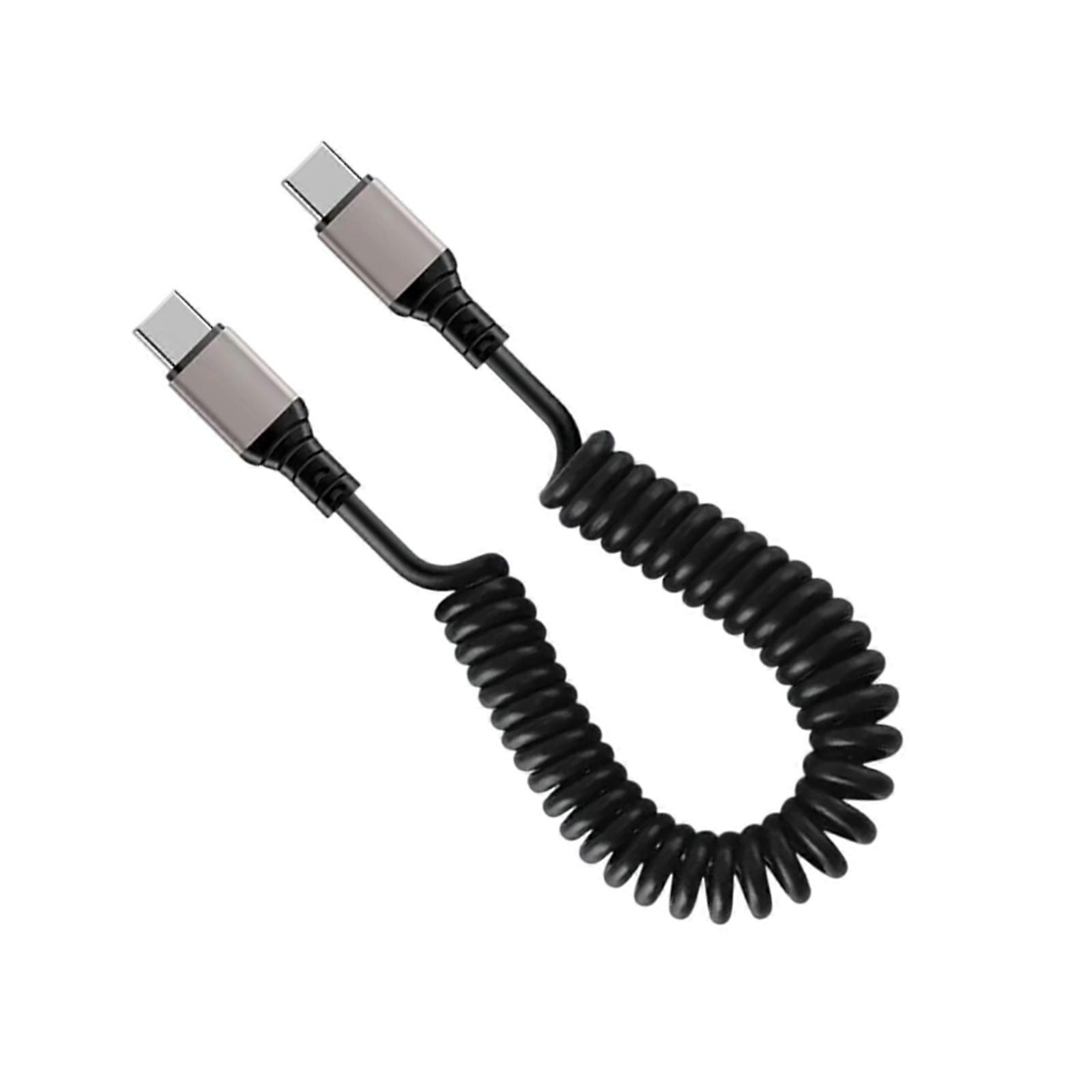 Spring Coiled USB to USB C Charging Cable 6A Fast Charging Power Supply Cord Support Data Transmission for Headphones Multicolor