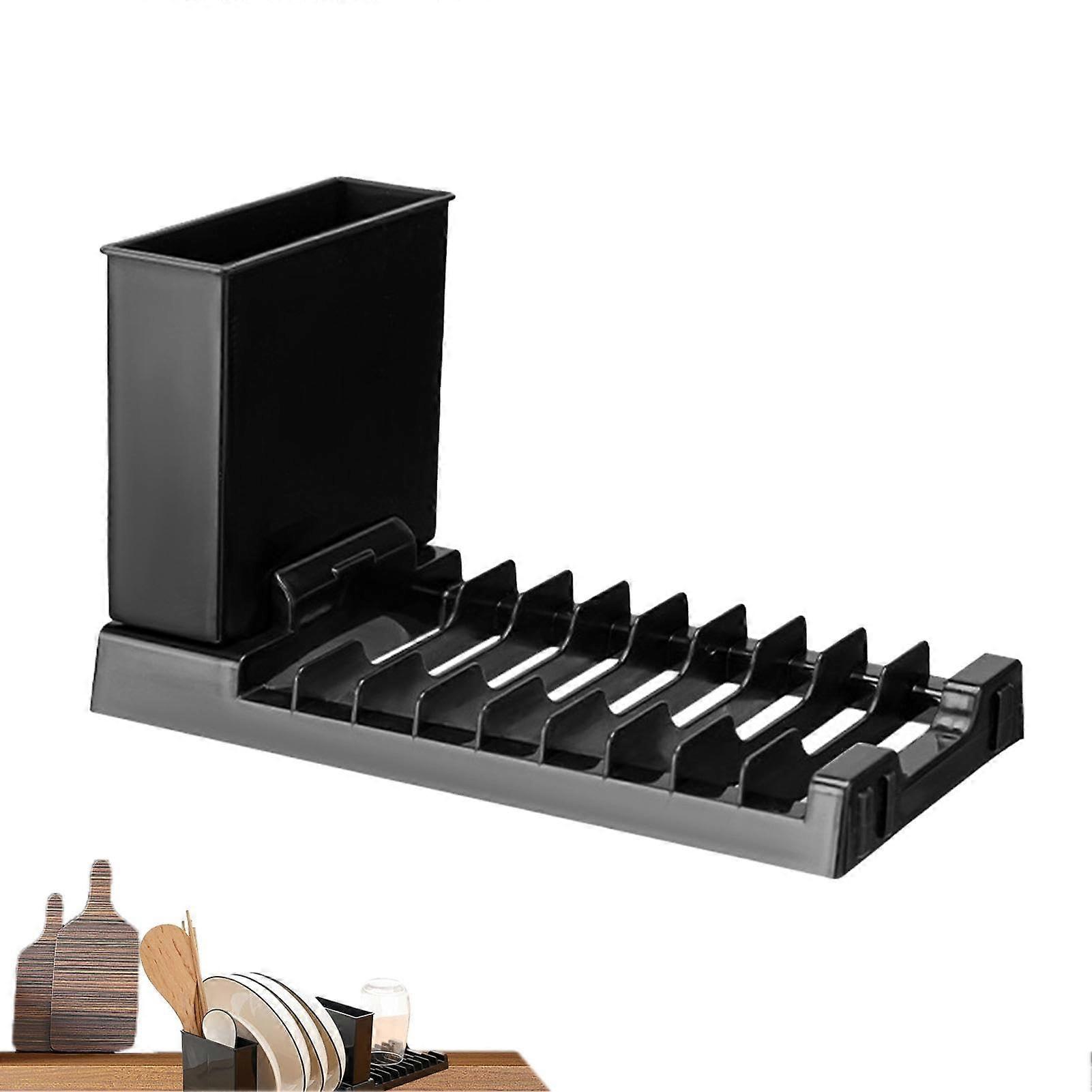 Collapsible Dish Drying Rack with Drainer for Kitchen Counter, SpaceSaving Black Organizer