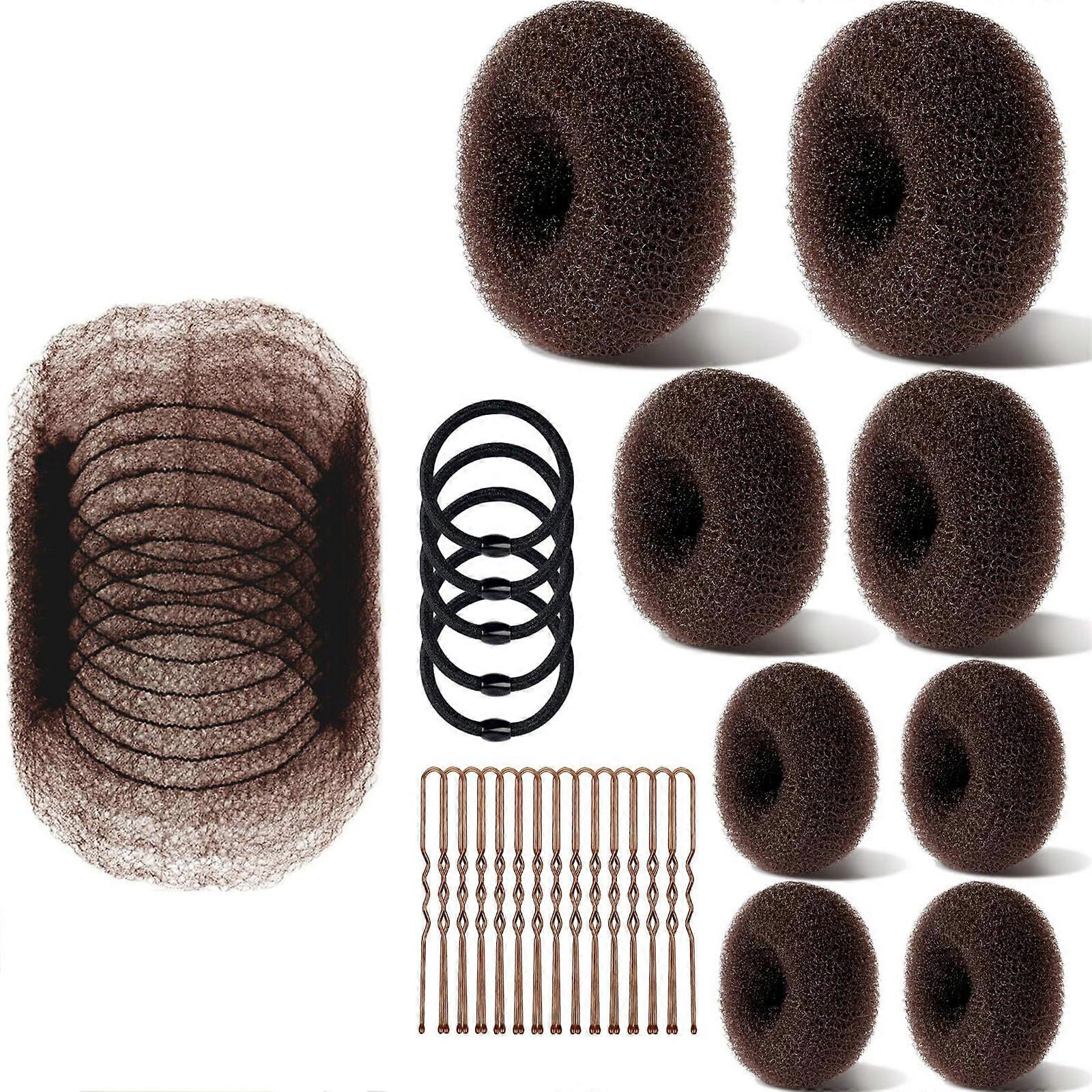 Lightweight Nylon Bun Making For Quick Easy Updos Top Knots Styling Without Damage Hair Styling Tool Set 63pcs/pack  Light coffee