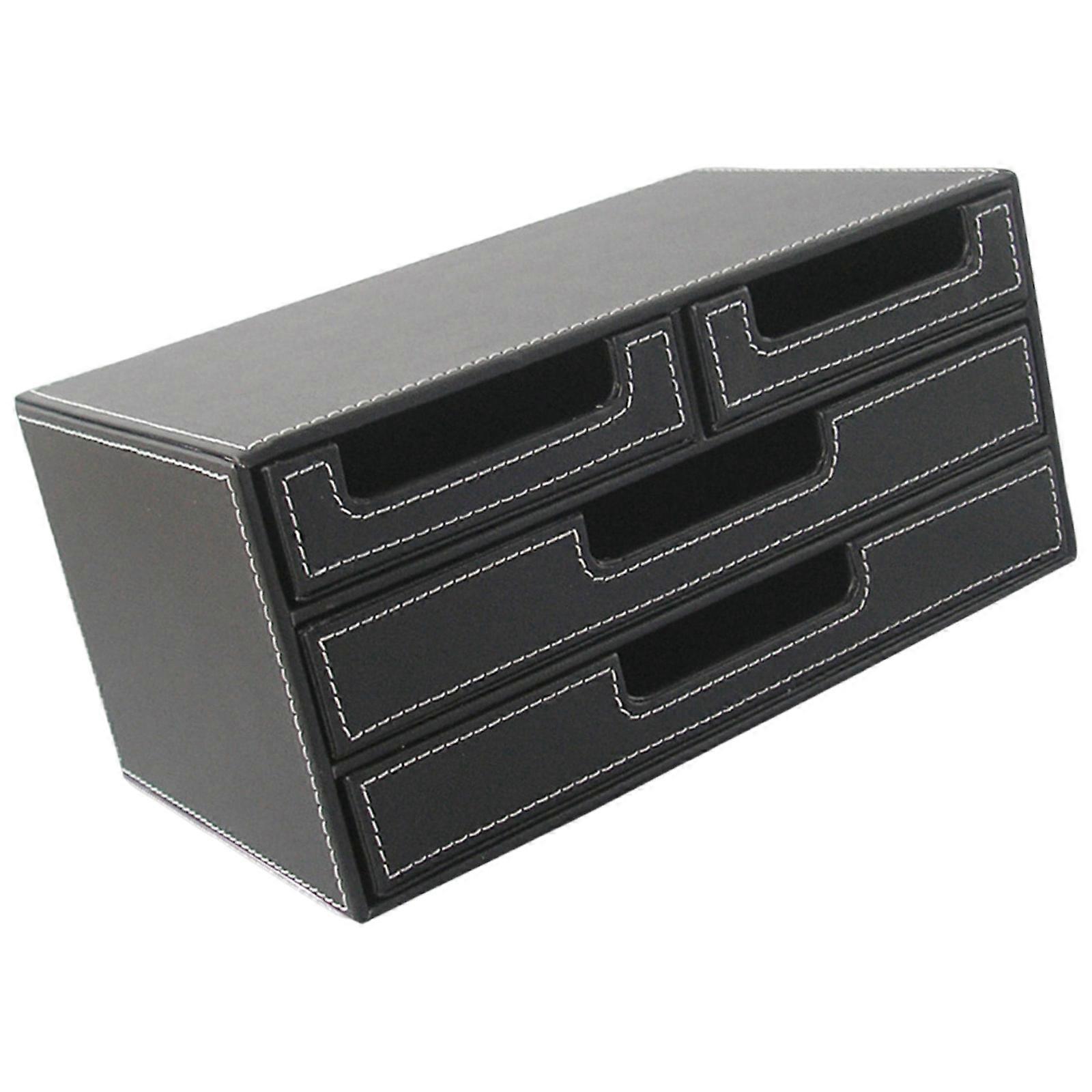 Space Saving Office Organizer PU Leather Desk Organizer with 4 Drawers Stationery Storage Box Secure File Storage Multicolor