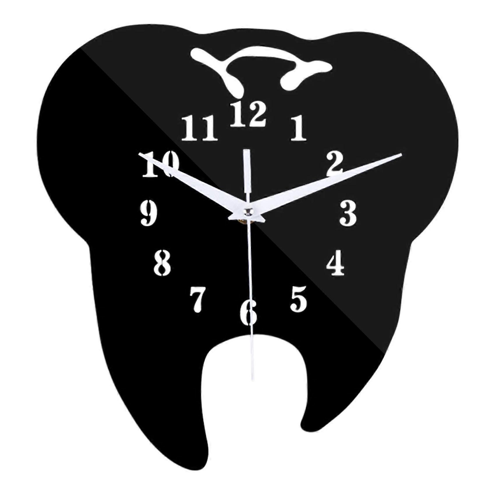  Tooth-Shaped Wall Clock 3D Acrylic Decor-Black