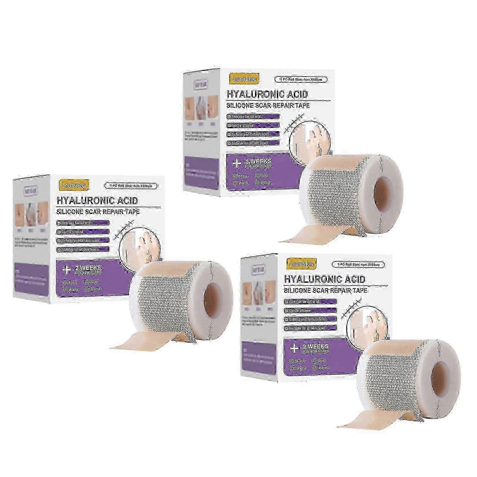 1-3X شريط ندبة سيليكون من حمض الهيالورونيك للعمليات الجراحية ، الولادة القيصرية ، الجدرة ، الحروق ، شريط ندبة السيليكون - 4 سم × 1.5 م