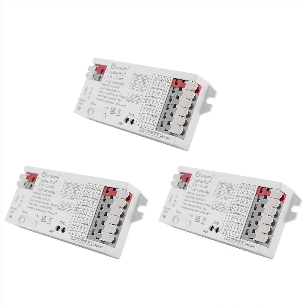 3X ZigBee 3.0 LED Controller 5In1 Dimmer 12V 24V 20A RGB/RGBW/RGBCCT/CCT LED Strip Light Tuya Smart