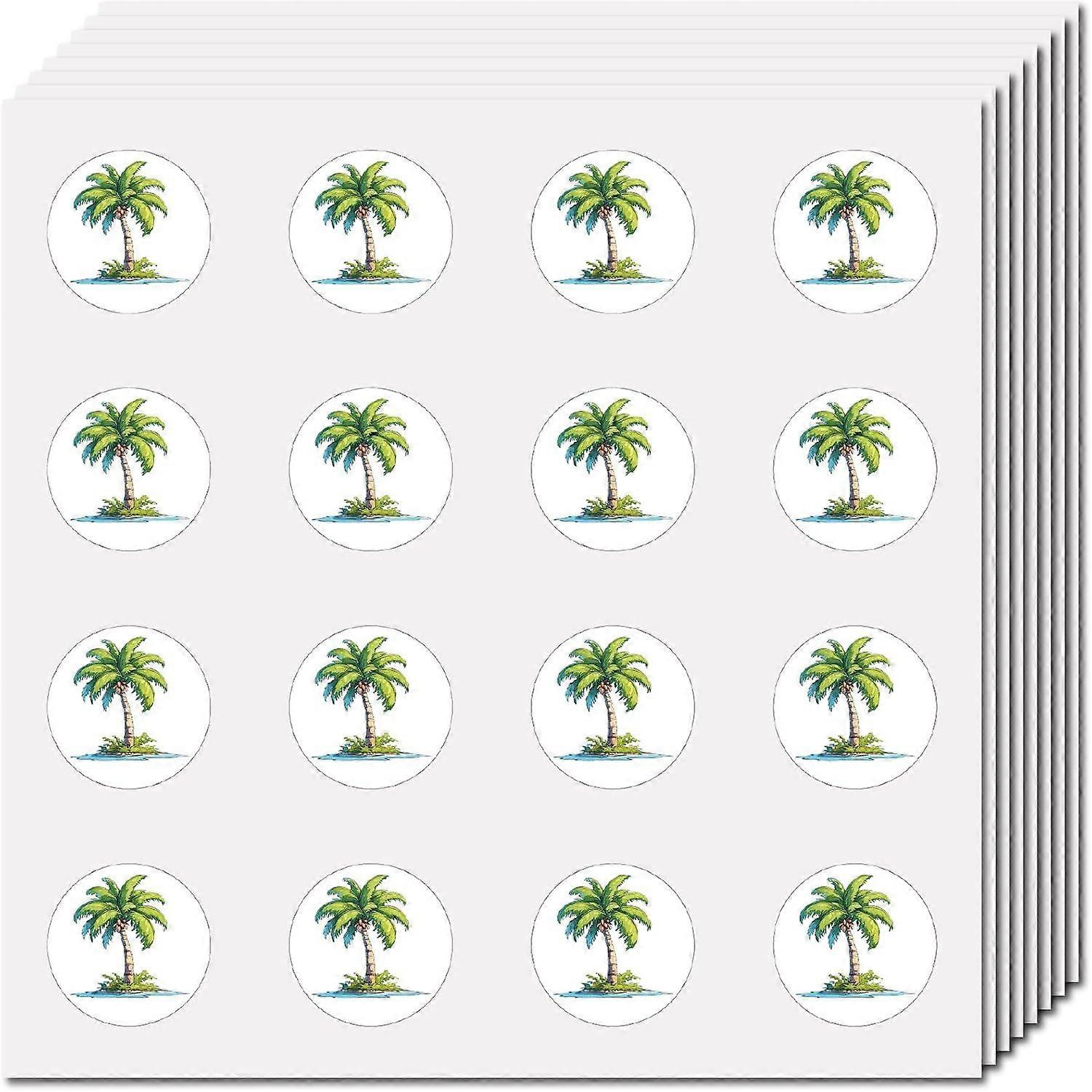 128Pcs Palm Tree Stickers Small Tree Decals 0.98 Inch Self-Adhesive Waterproof Round Dot Cartoon Sticker Bulk Tag Labels for Scrapbooking Summer Decor