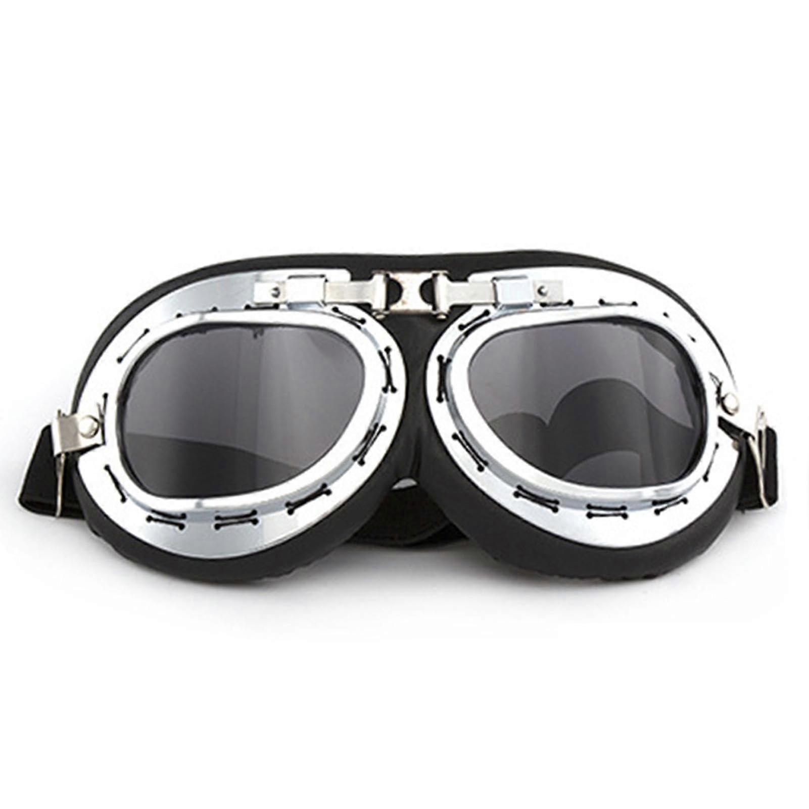Motorcycle Goggles Windproof Dustproof Retro Aviator Style Over Glasses with Adjustable Strap Gray