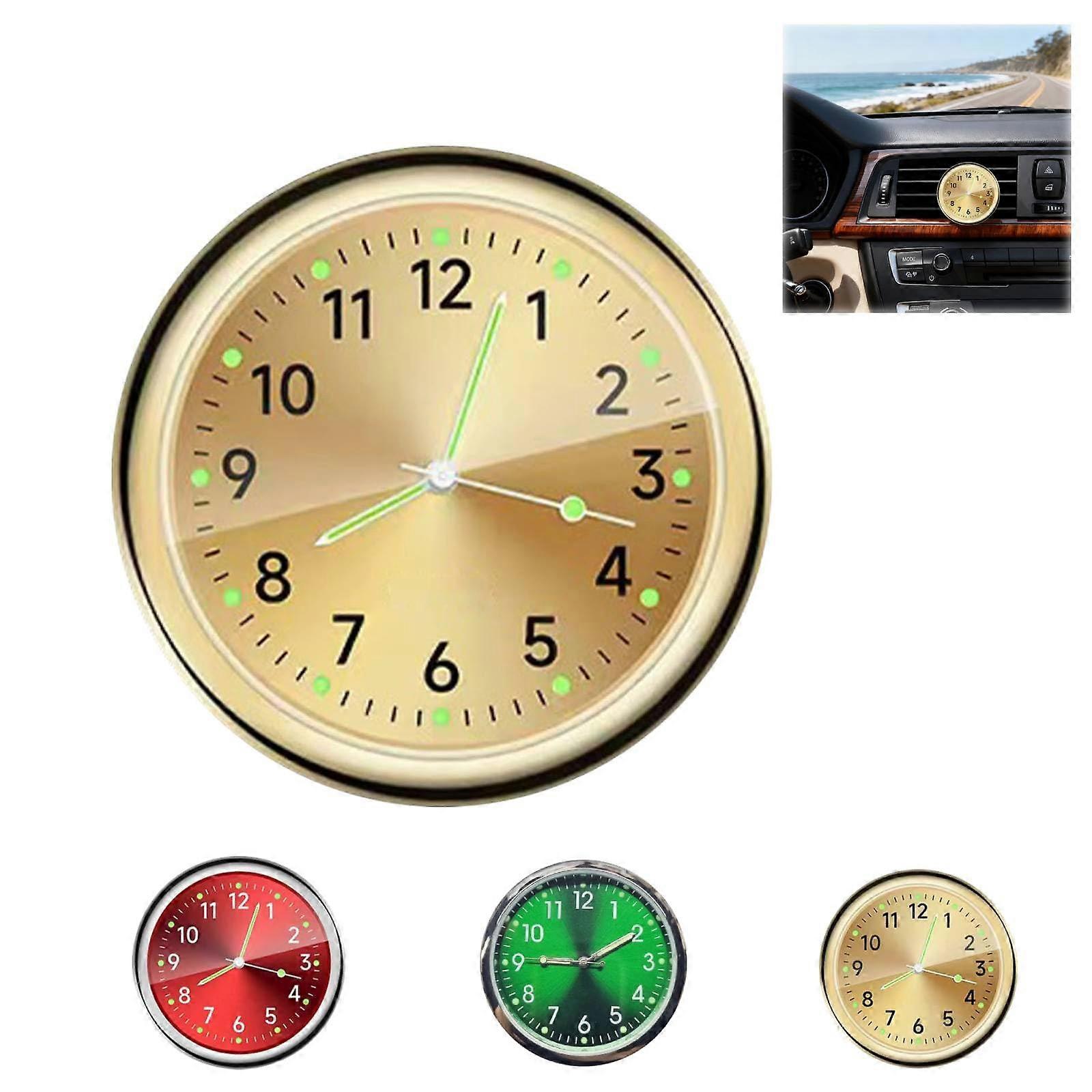 Car Dashboard Clock with Luminous Hands, Mini Quartz Analog Design for Vent or Dashboard, Gold
