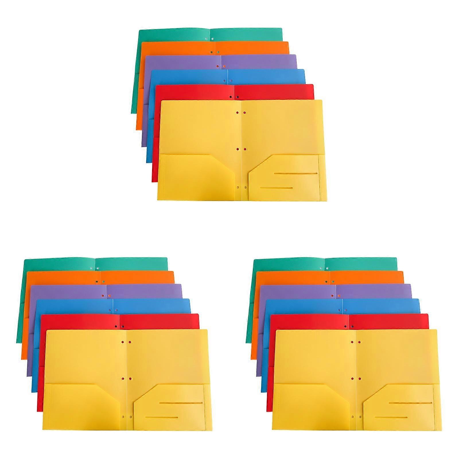 3 PCS Plastic 3-Hole Folders with Pockets, PP 2 Pocket File Folders Compatible with 5 Ring Binder, Random Colors