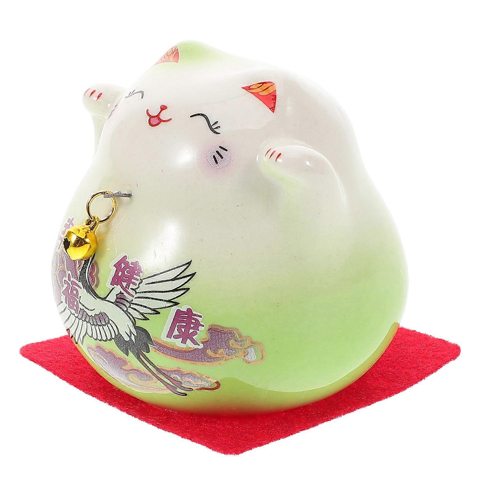 Ceramic Cat Figurine for Home Decor Green Lucky Statue