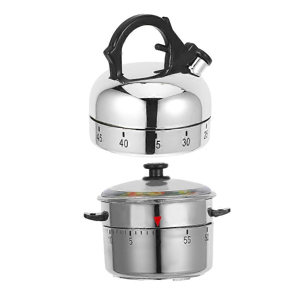 Kitchen Timer Mechanical for Cooking 2Pcs Silver Countdown Reminder for Household Use