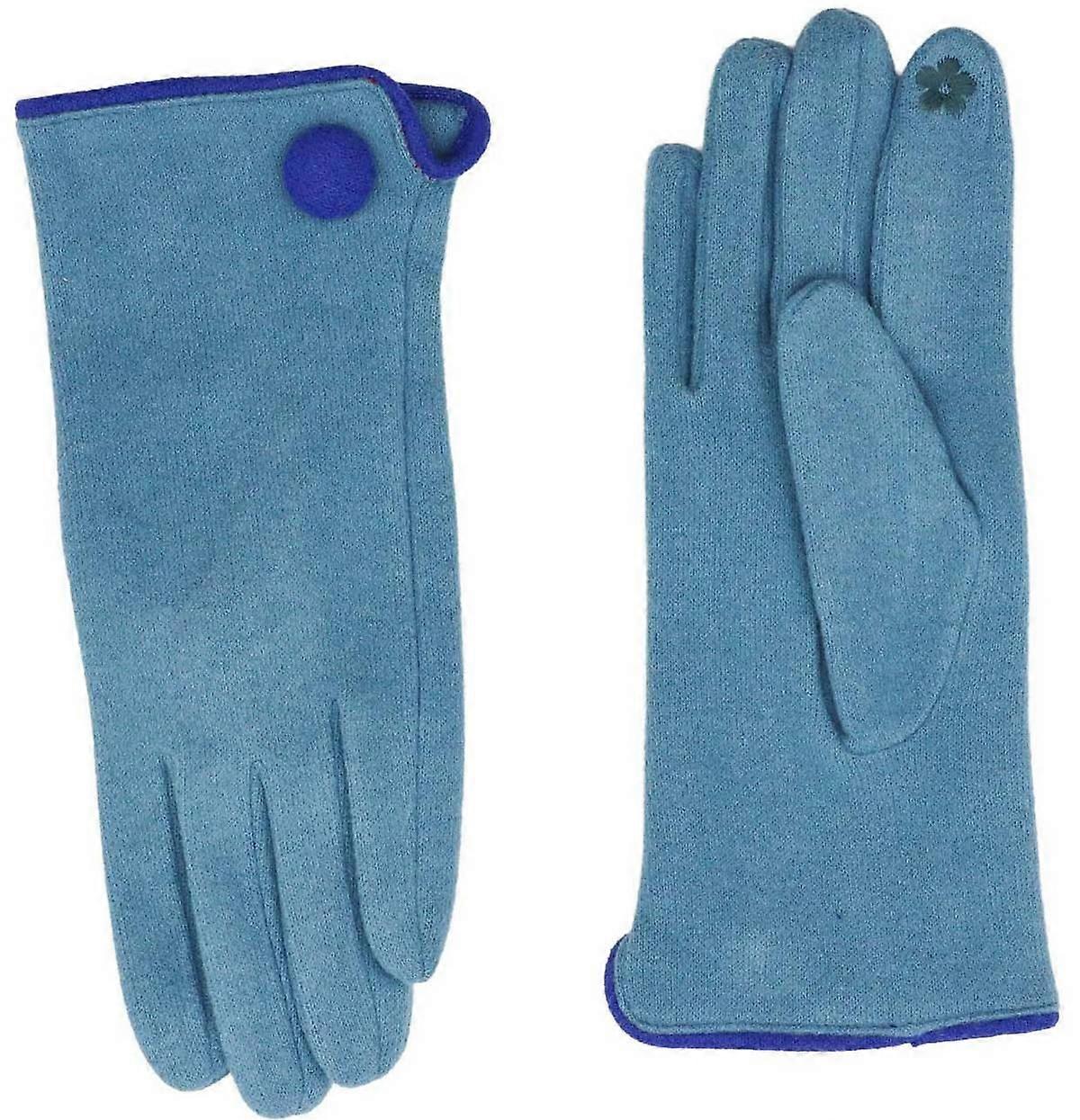 Zelly Button Detail Gloves - Light Blue/Royal Blue
