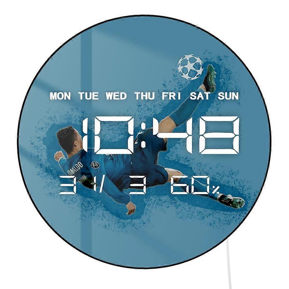 LED Digital Soccer Wall Clock 12 Inch with Large Time Display, Auto Dimming, Temp, 12/24 Hour