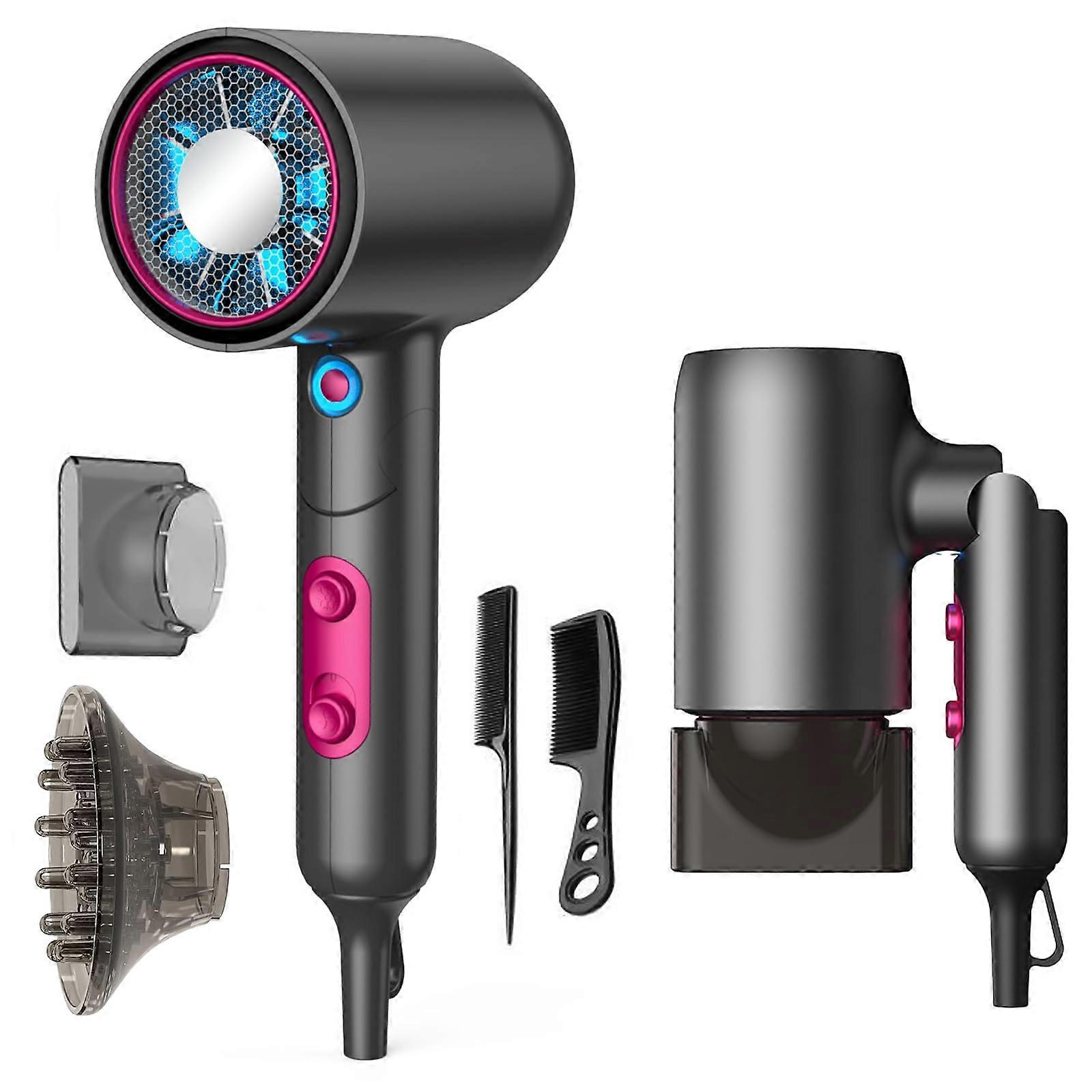 Foldable Ionic Hair Dryer with Diffuser, Fast Drying, Cool and Hot Air, Compact Travel Size