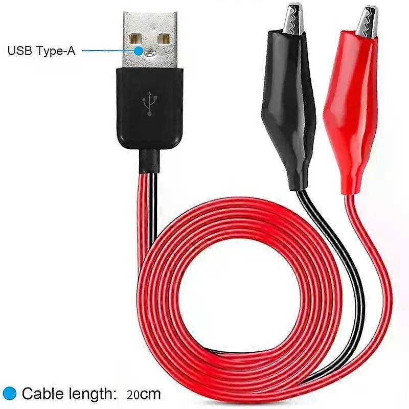 Alligator Clip to USB Crocodile Clamps to USB Type-A Male Connector Cable Copper Test Leads for Testing Circuit Power Supply