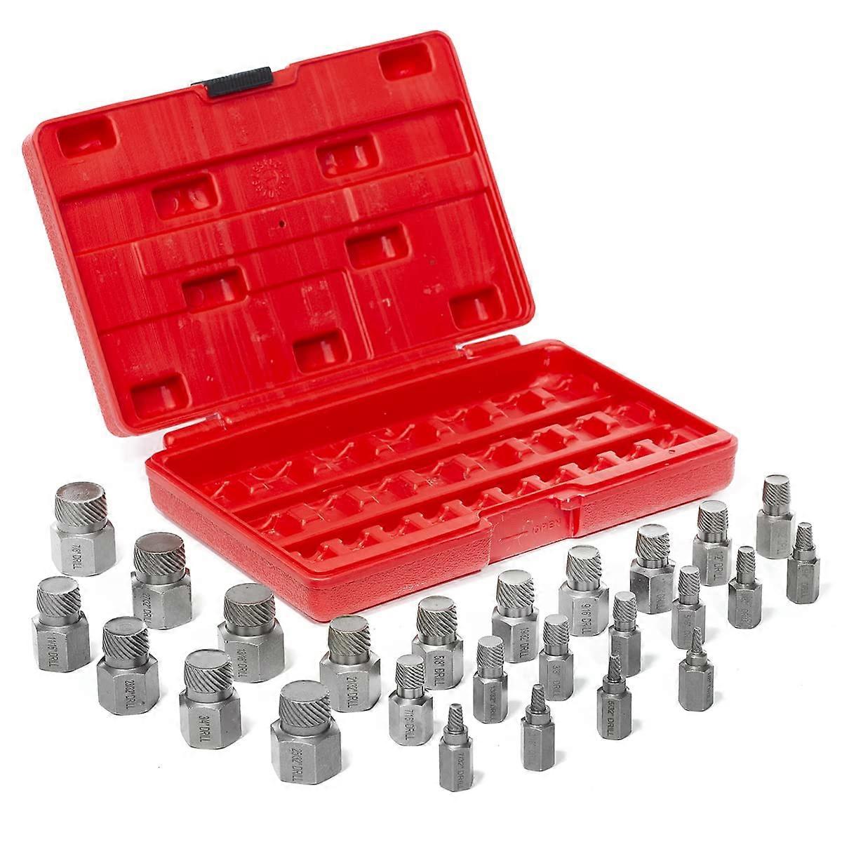 25Piece Screw Extractor Set Bolt Remover Kit for Broken Fasteners 1/8 to 7/8 Inch