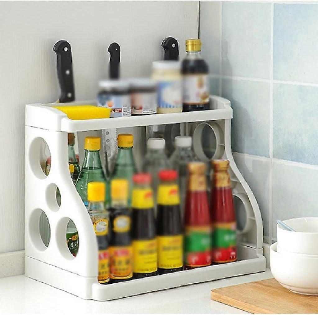 Kitchen Storage Rack with DualLayer Spice Organizer, SpaceSaving Countertop Holder 24.5x40cm