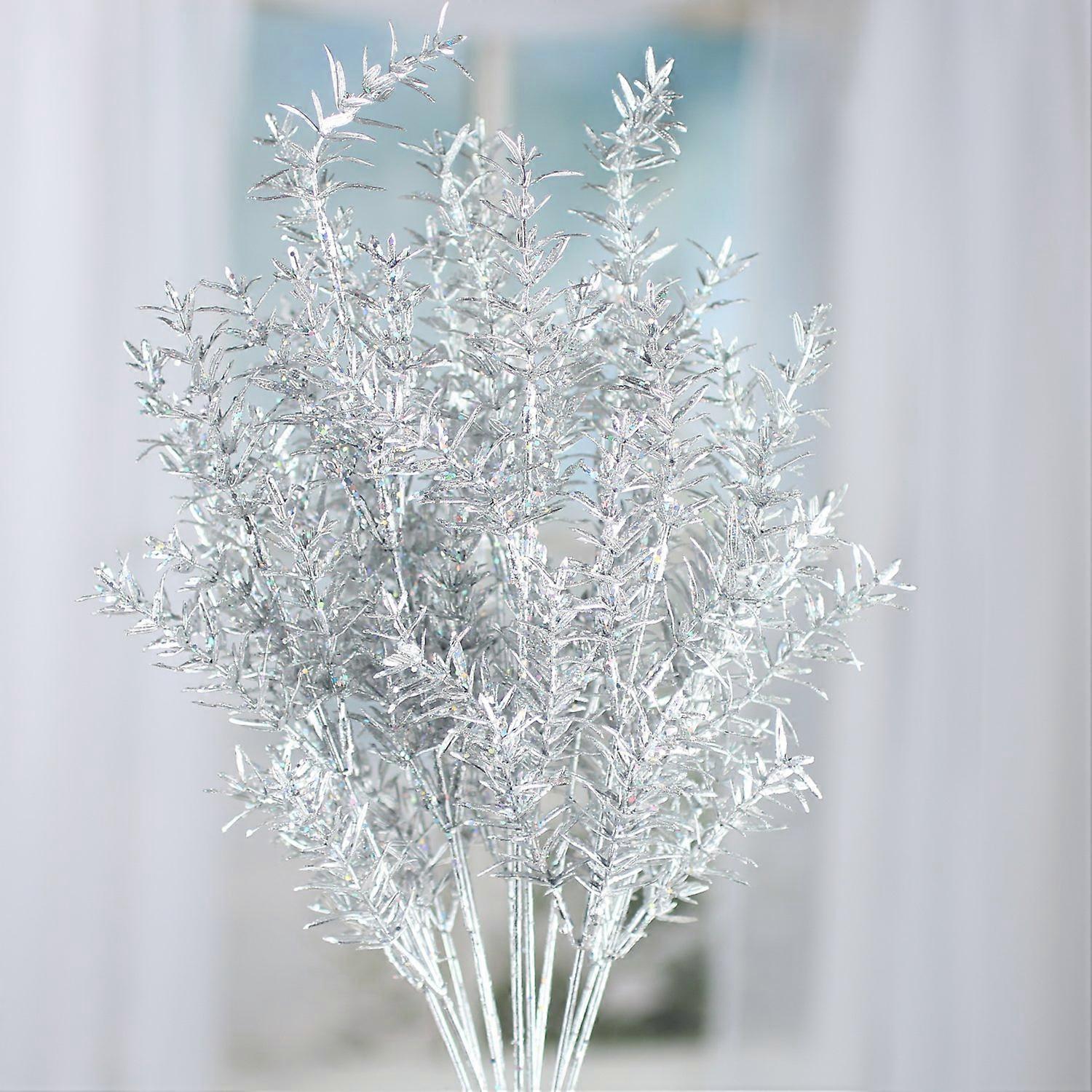 20 Inch Sparkling Silver Artificial Tea Leaf Bush with Realistic Design for Holiday Decor