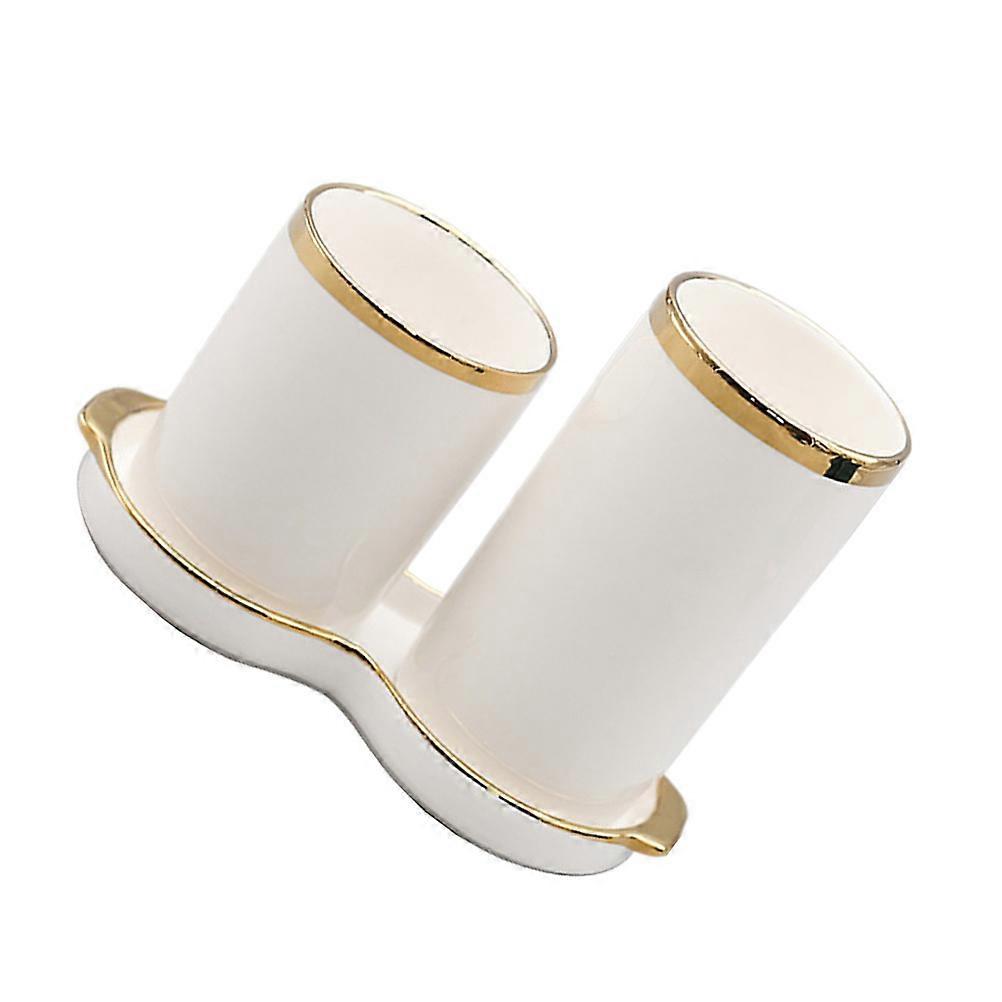 Kitchen Chopstick Holder Ceramic Rack for Drain with 1Set in White