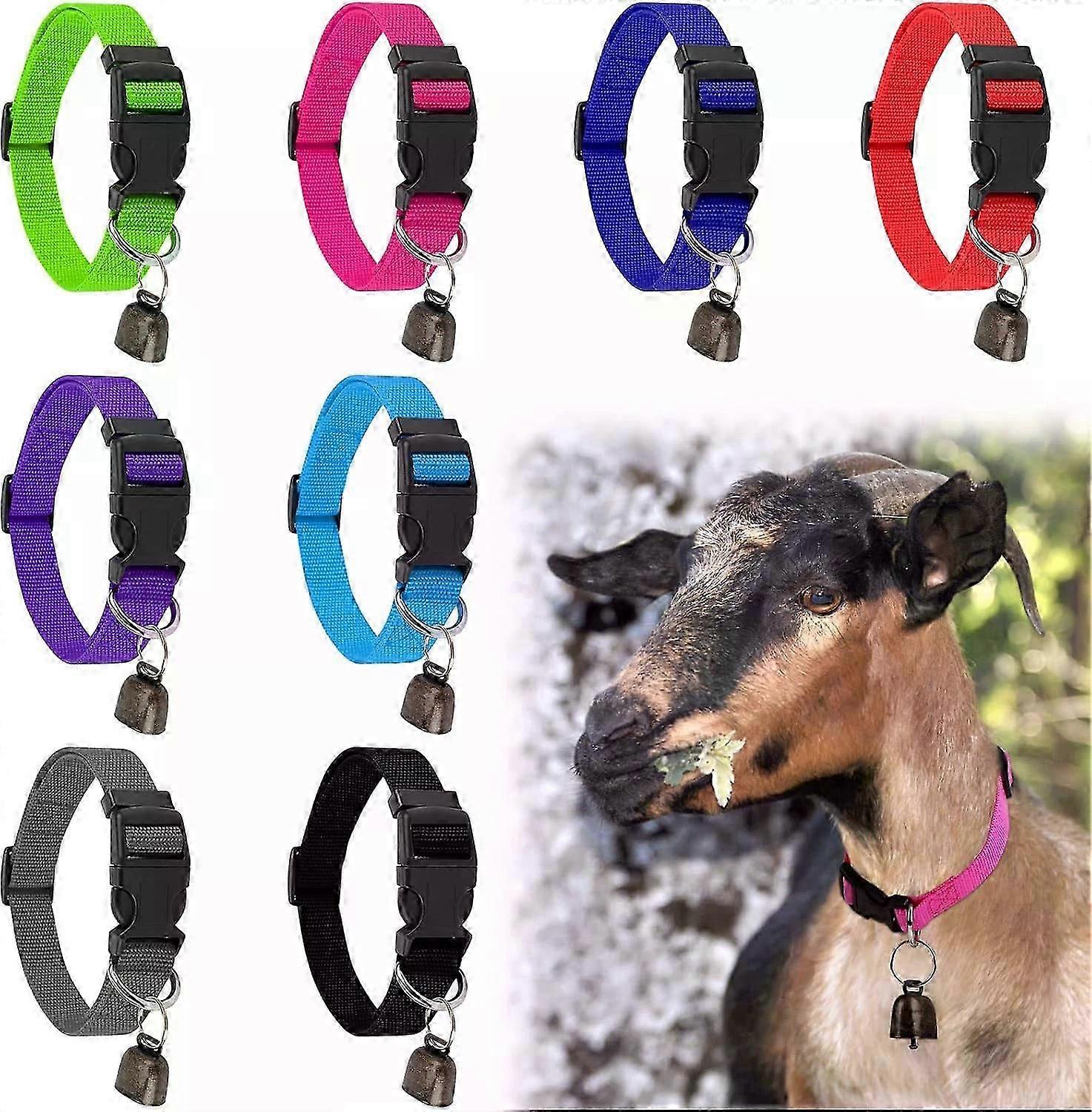 8 Pack Goat Collar with Bell, Adjustable Sheep Collar Set with Quick Release Buckle