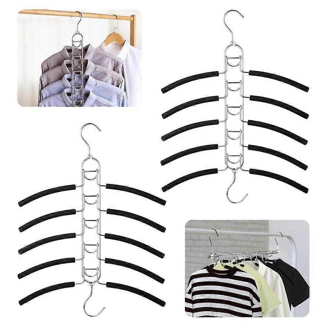 2 Pack 5 Tier Multi Layer Clothes Hangers with Foam Padding, Rust Resistant Space Saving Closet Rack