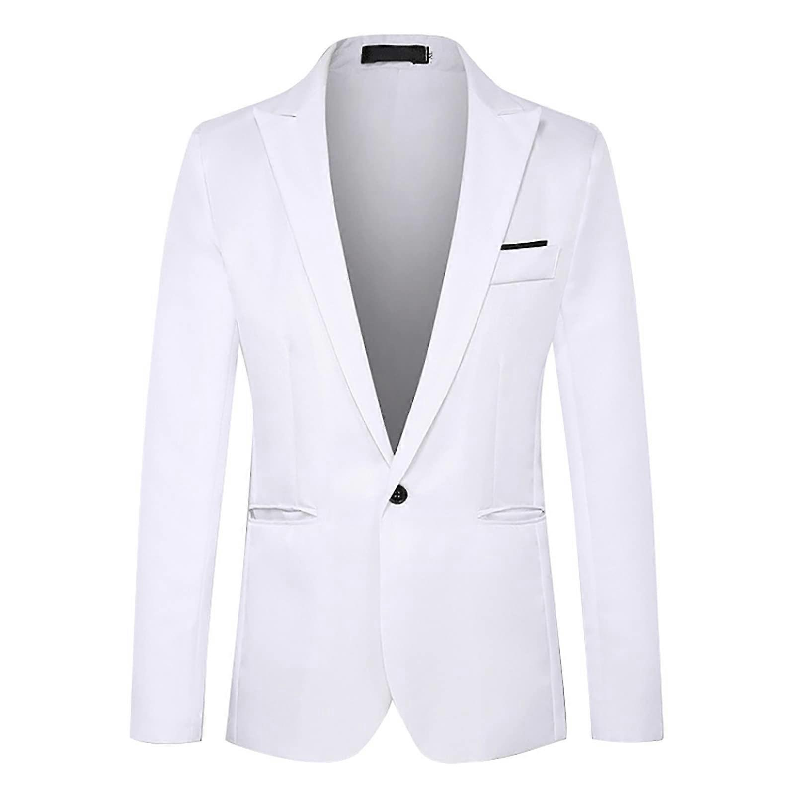 Men's Stand Collar Casual Blazer Lightweight One Button Summer Suit Jacket White