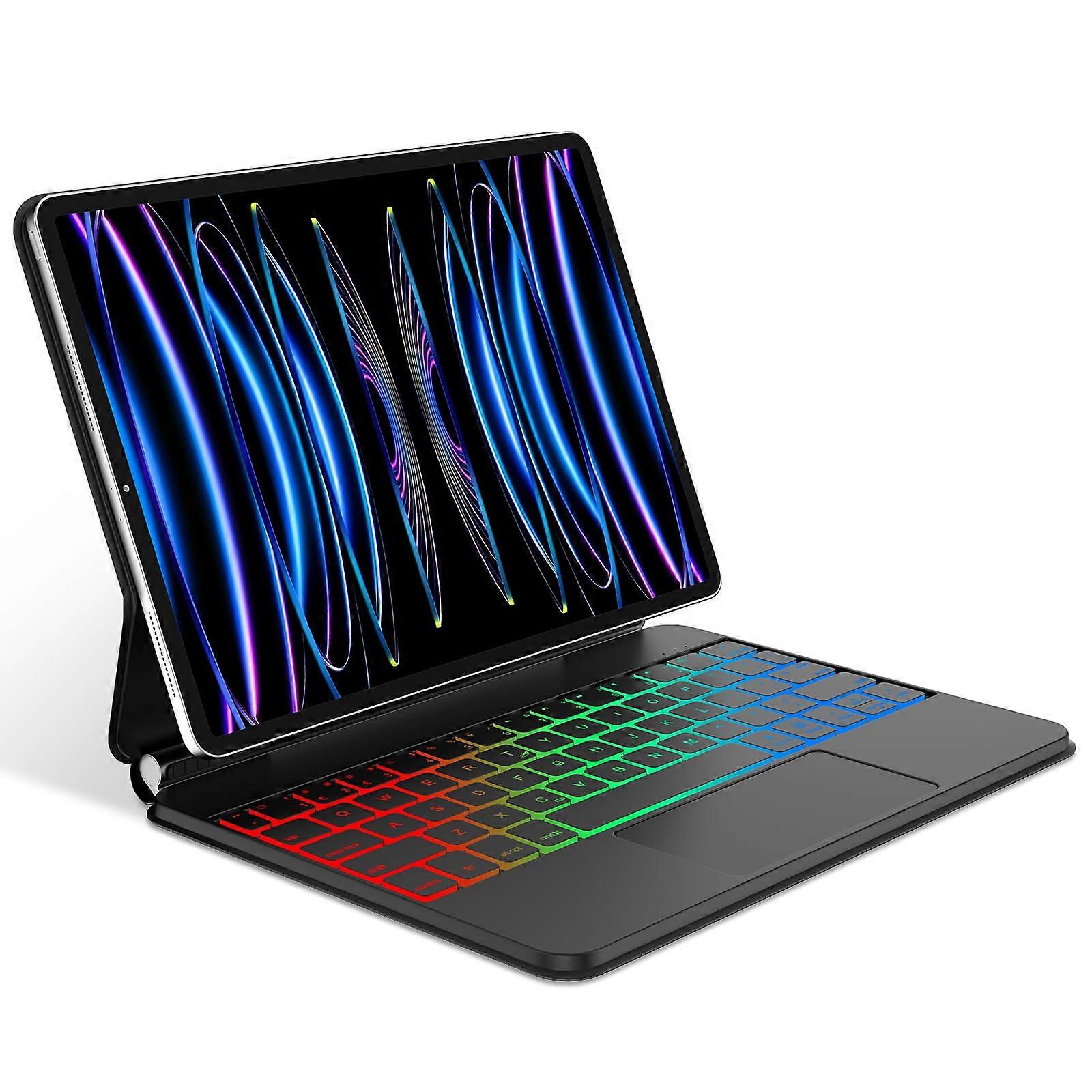Case with Trackpad, Magnetic Floating Stand, Rainbow Backlit UK Layout for iPad Pro 11
