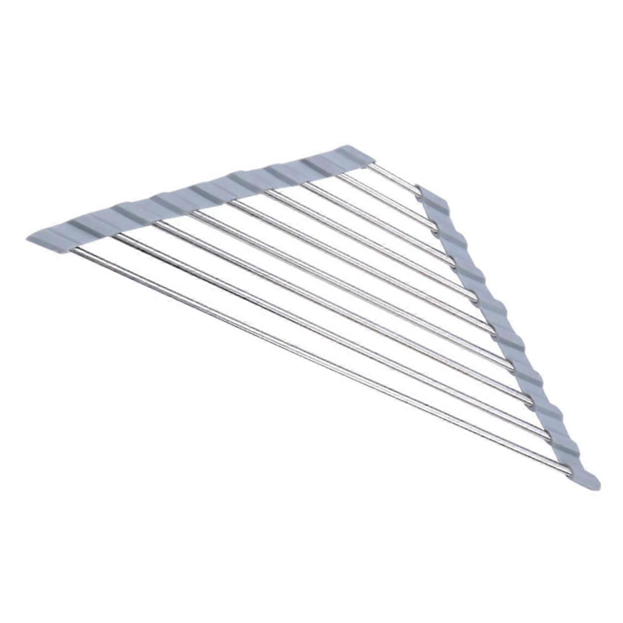 Stainless Steel Triangular Sink Dish Drying Rack, Foldable SpaceSaving Over Sink Design