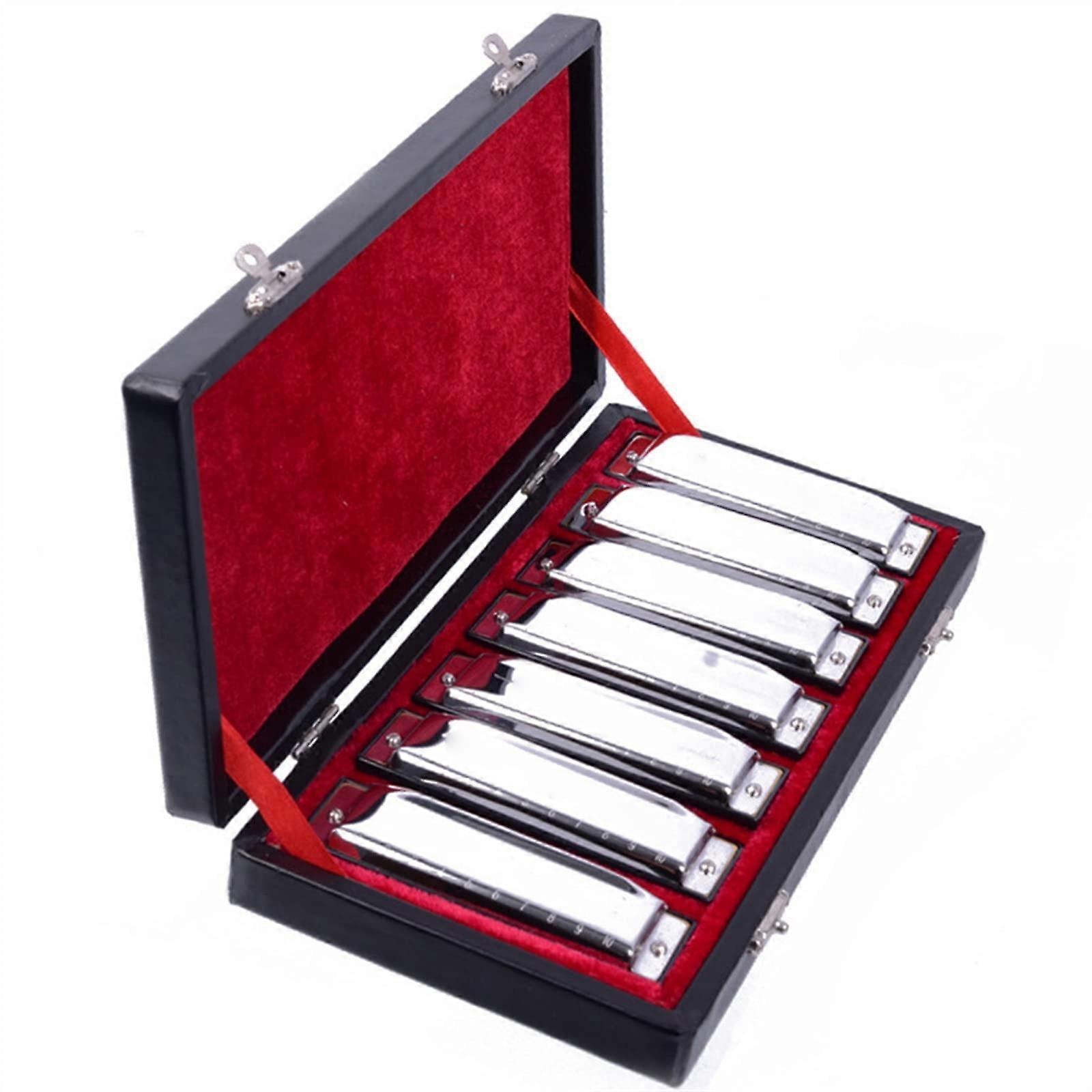 Harmonica Set 10 Hole 7 Key Diatonic Harmonica Kit with Case for Beginners Durable Metal Build