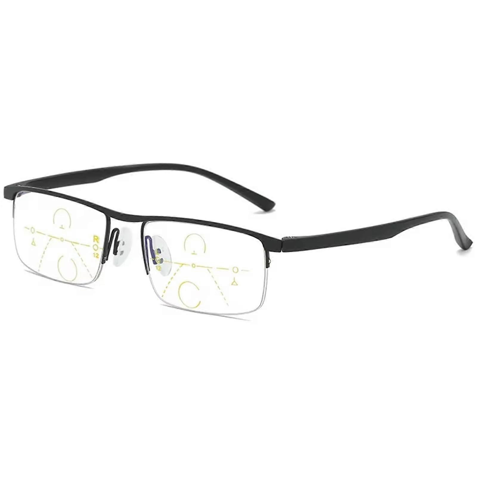 Reading Glasses with DualZone Progressive Lenses, Blue Light Blocking Titanium Half Frame +250 Black
