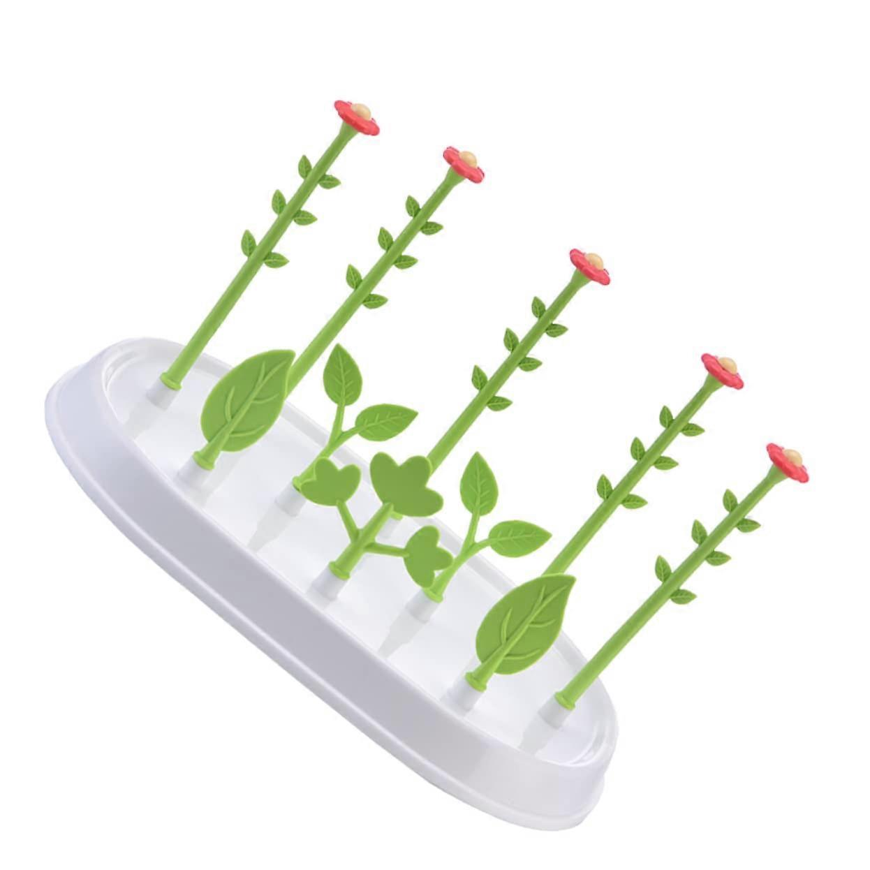 Flower Shape Bottle Drying Rack with AntiSlip Base PP Material Countertop Bottle Organizer Green
