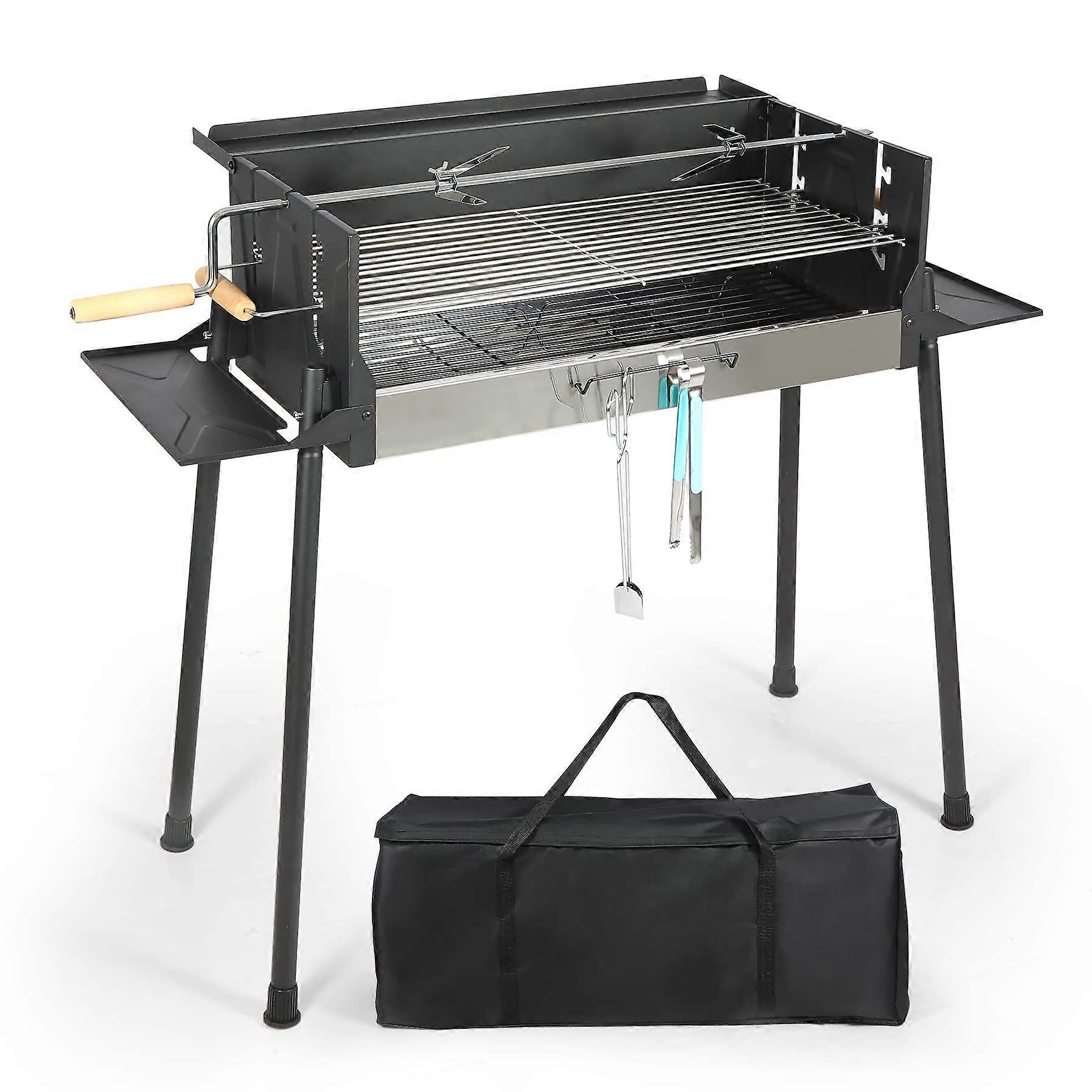 Portable Charcoal Grill with Adjustable Cooking Height, Large Surface and Foldable Side Tables