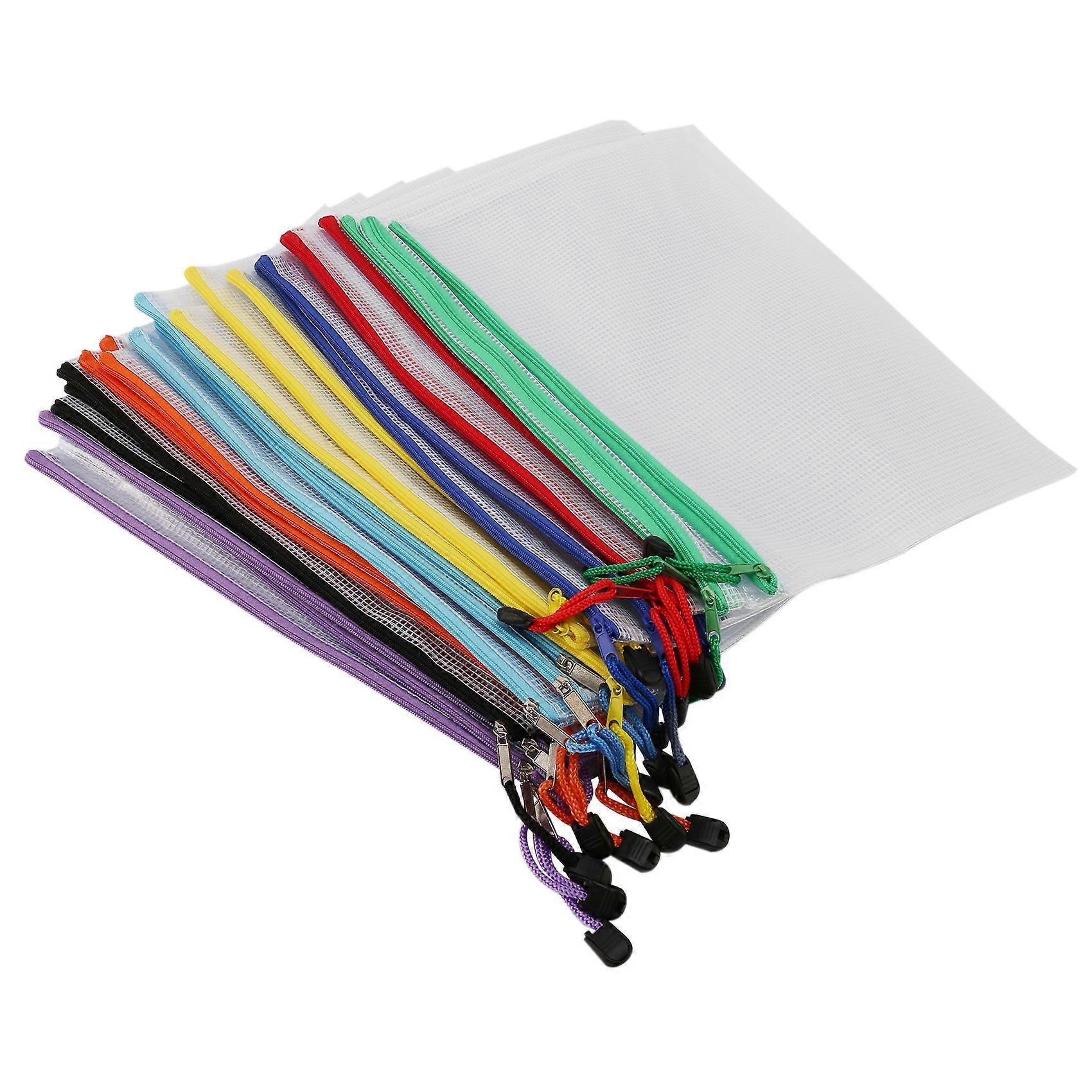 24Pcs Mesh Zipper Pouch Document Bag, Plastic File Folders, A4 Size