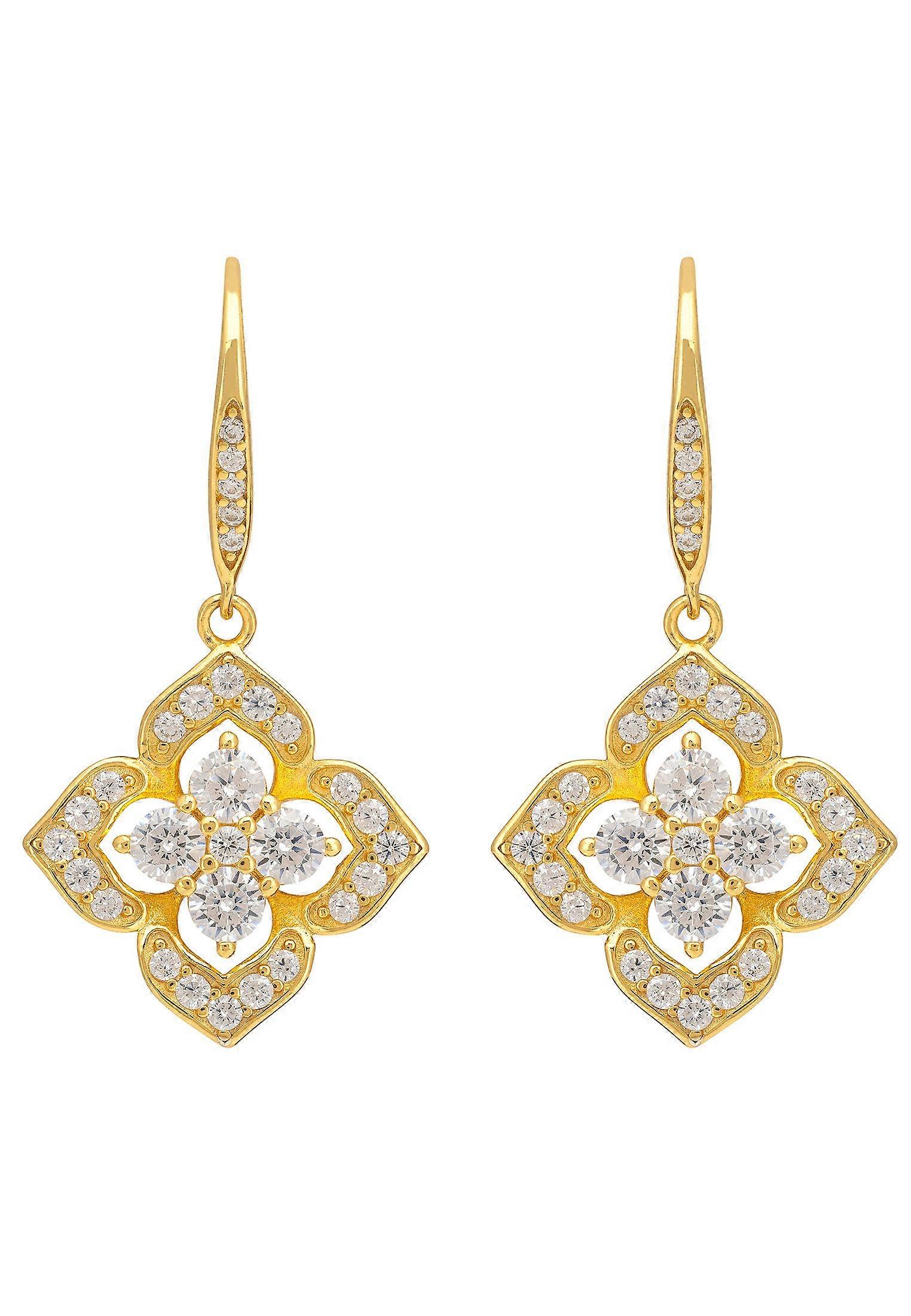 Pointed Cz Clover Flower Drop Earrings Gold
