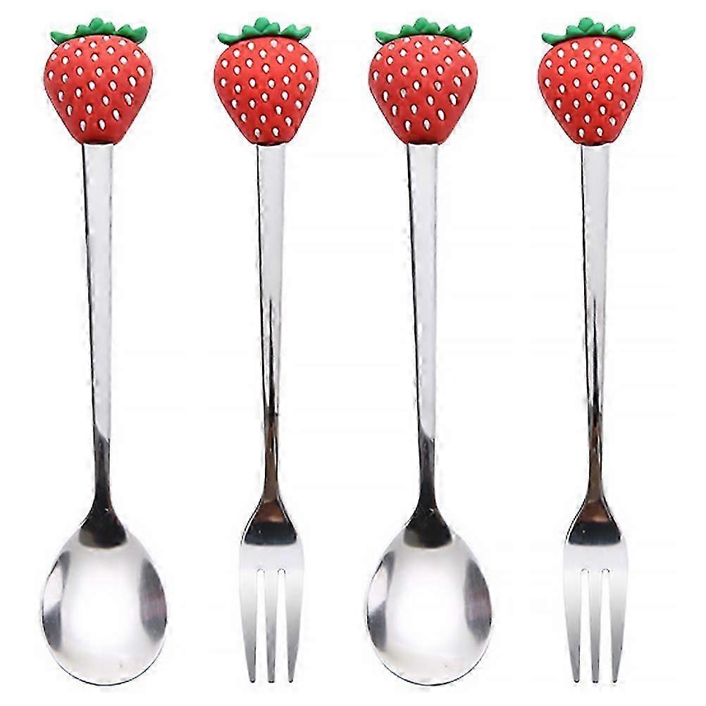 4PCS Creative Fruit Shaped Tableware Stainless Steel Fork Spoon Eating Tools