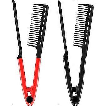 2 Pieces Flat Comb Straightening Comb Salon Hair Brush Combs Hairdressing Styling Hair Straightener V-Shaped Straight Comb Straightener (Red Black)