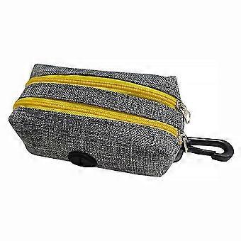 Dog Waste Bag Holder Oxford Cloth Pouch with Hook for Leash Keys and Treats Grey Yellow