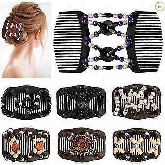 7 Pcs Beaded Stretchy Double Hair Combs and Clips, Elastic DIY Hair Styling Accessories for Women and Girls