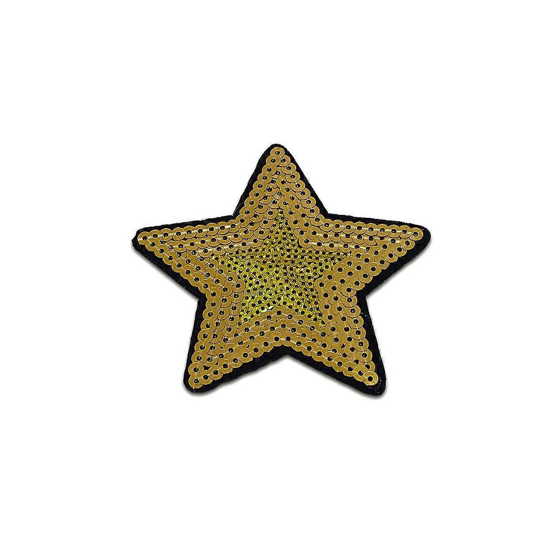 Patch - Stjerne med pailletter - guld / sort - 8,5x9,2cm - patch