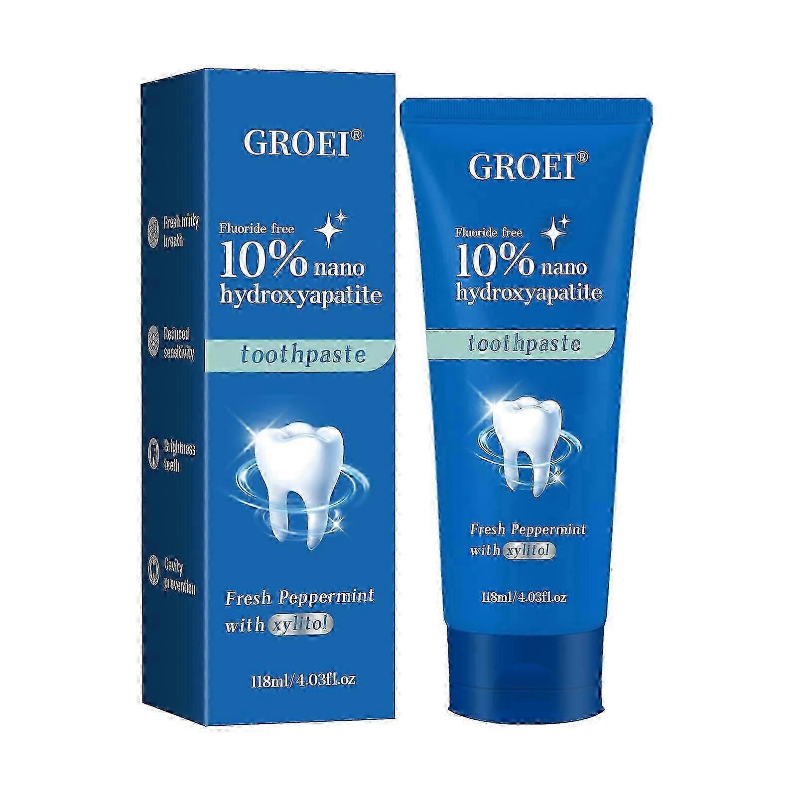 %10 Nano Hidroksiapatit Diş Macunu, Florürsüz, Beyazlatıcı, Mineral Takviyeli, Hassas Dişler İçin, Doğal Nane Aromalı