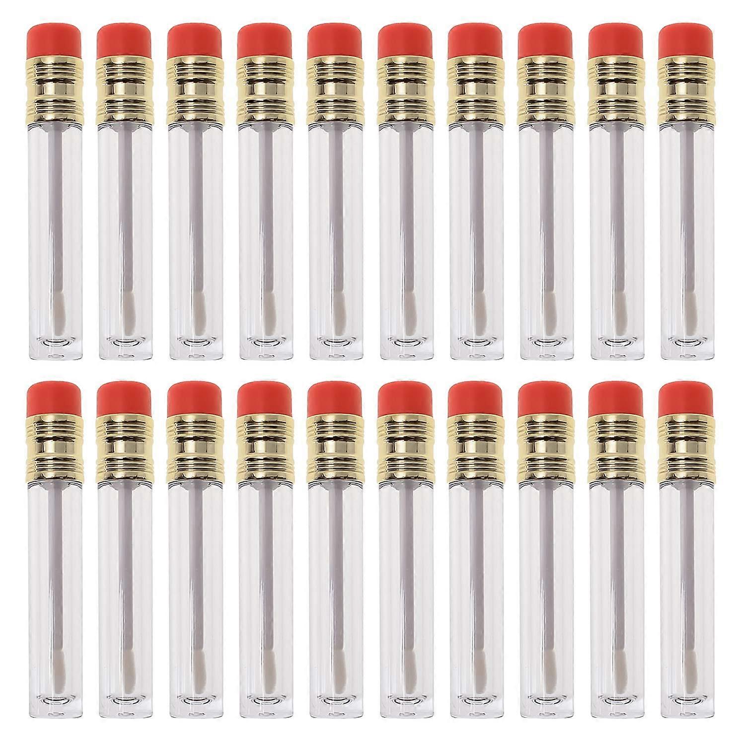 20 Pack Mini Lip Gloss Tubes, Clear Refillable Containers with Brush Applicator, Pink Cap
