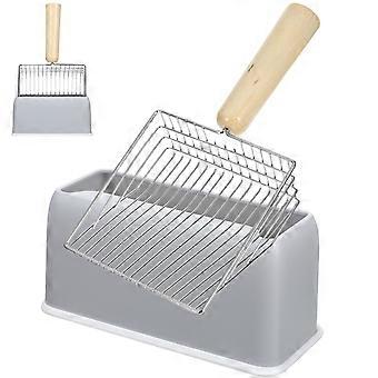 Metal Cat Litter Scoop with Wooden Handle for Pet Cleaning 1Set